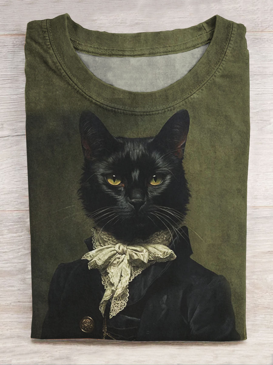 Cat Art Print Casual Short Sleeve Top