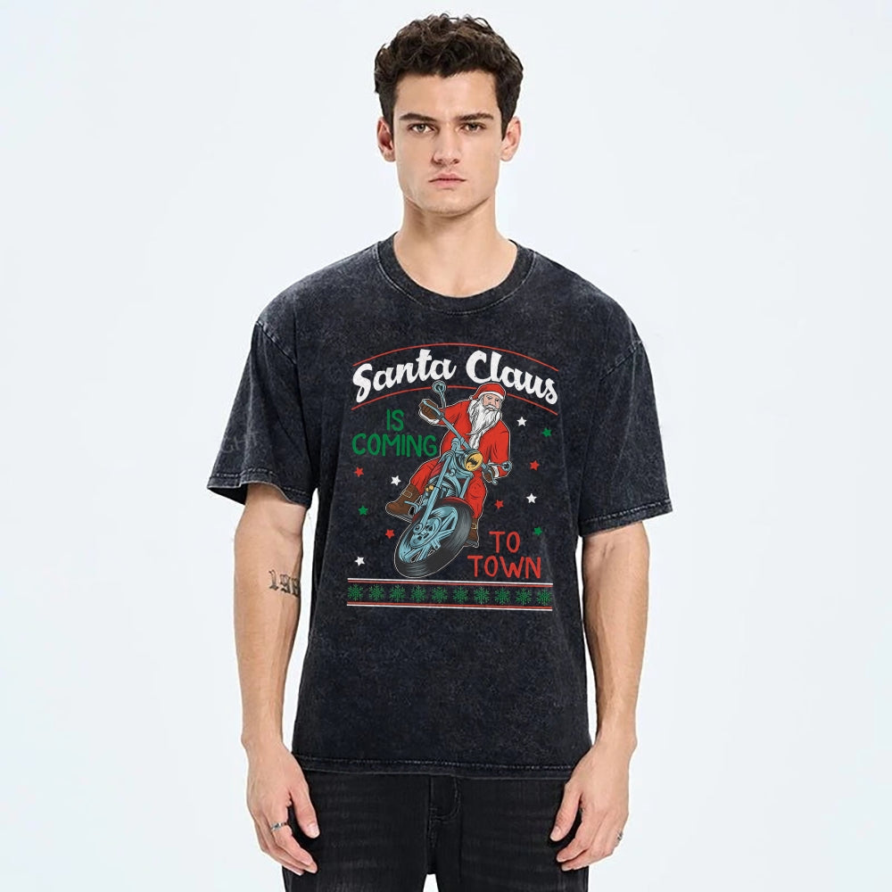 Unisex Santa Claus Printed Washed Tee