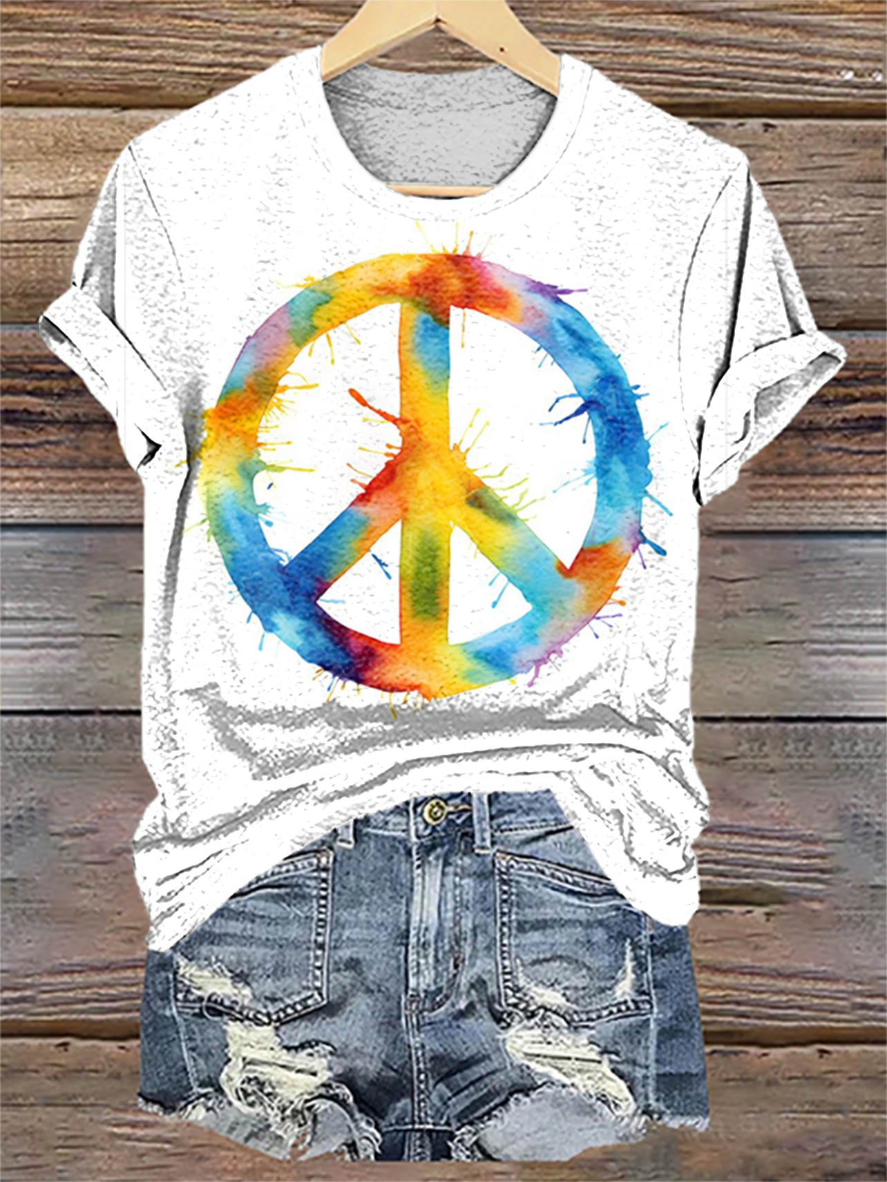 Watercolor Peace Sign Print T-shirt