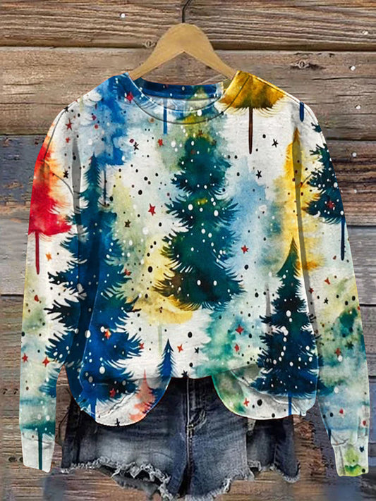 Colorful Christmas Tree Art Print Casual  Sweatshirt