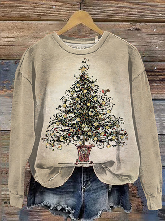 Vintage Christmas Tree Art Print Casual Sweatshirt