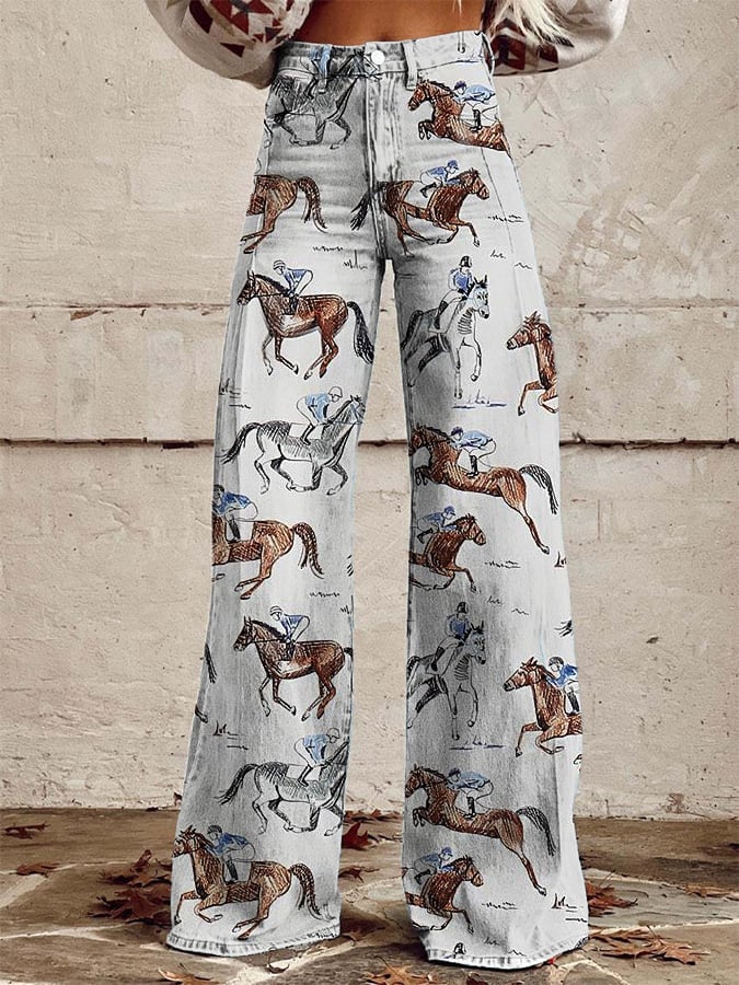 Women's Jockey Club Design Casual Printed Wide Leg Pants