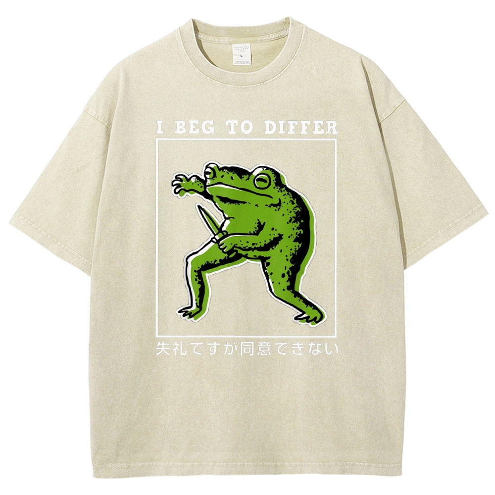 Unisex Japanese Frog Printed Washed Tee