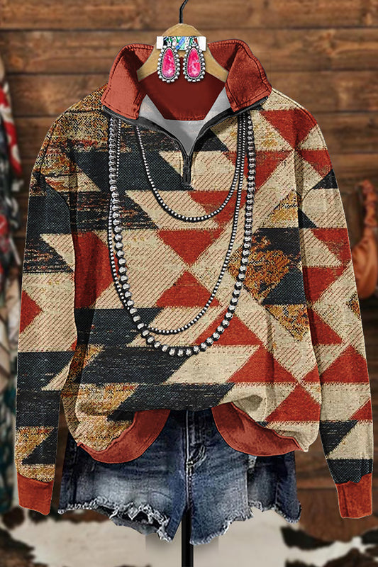 Retro Casual Aztec Zipper Sweatshirt