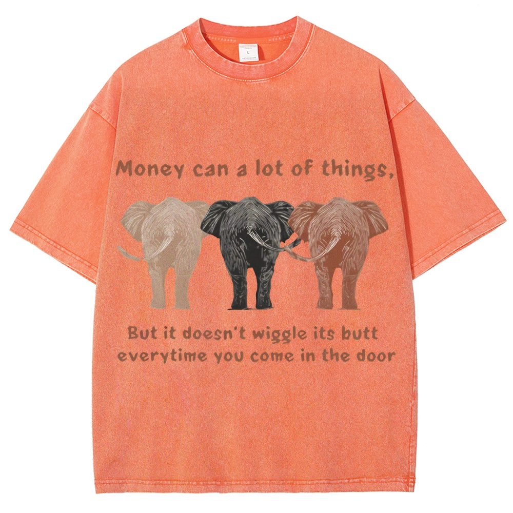 Unisex Elephant Printed Washed Tee