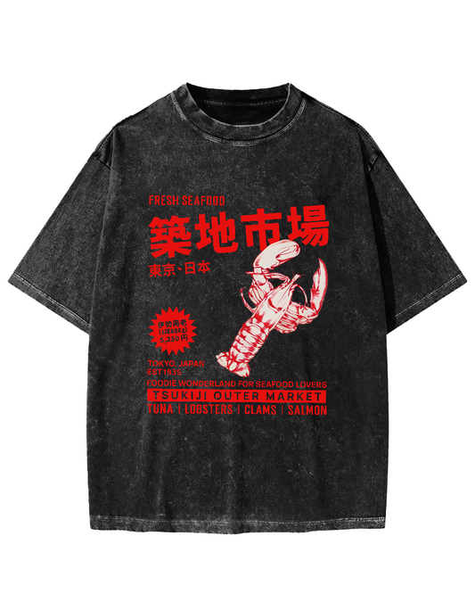 Seafood at Tokyo Tsukiji Market Vintage Washed T-shirt