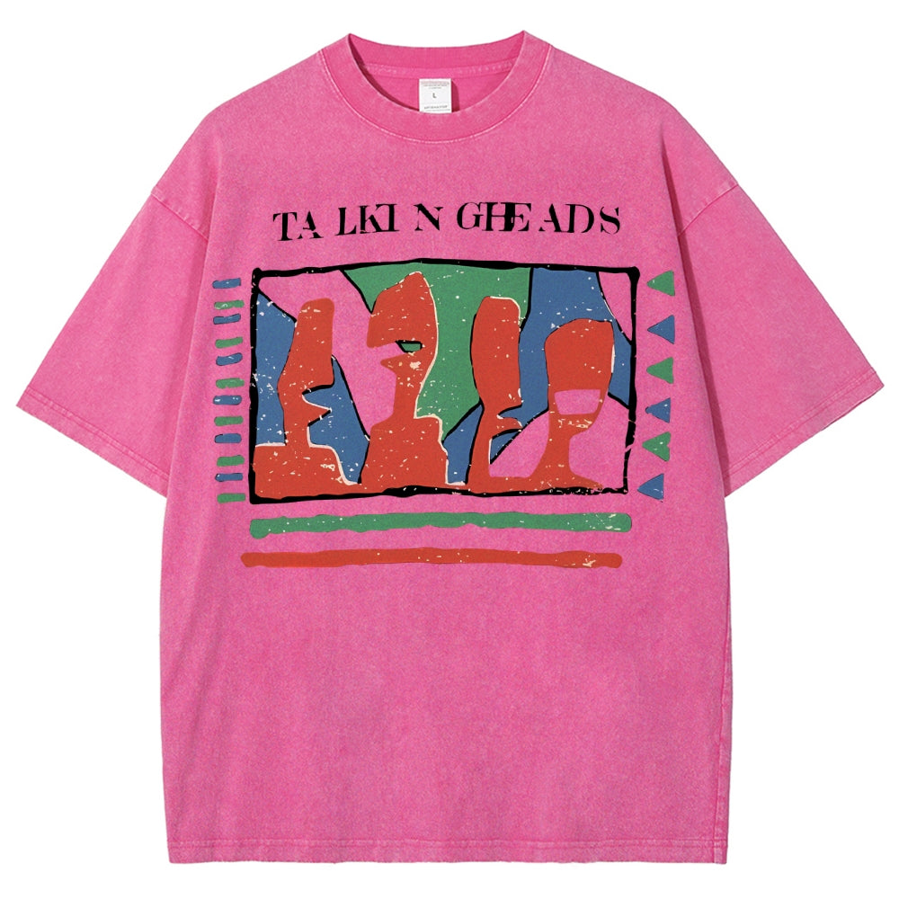 Unisex Abstract Art Portrait Printed Washed Tee