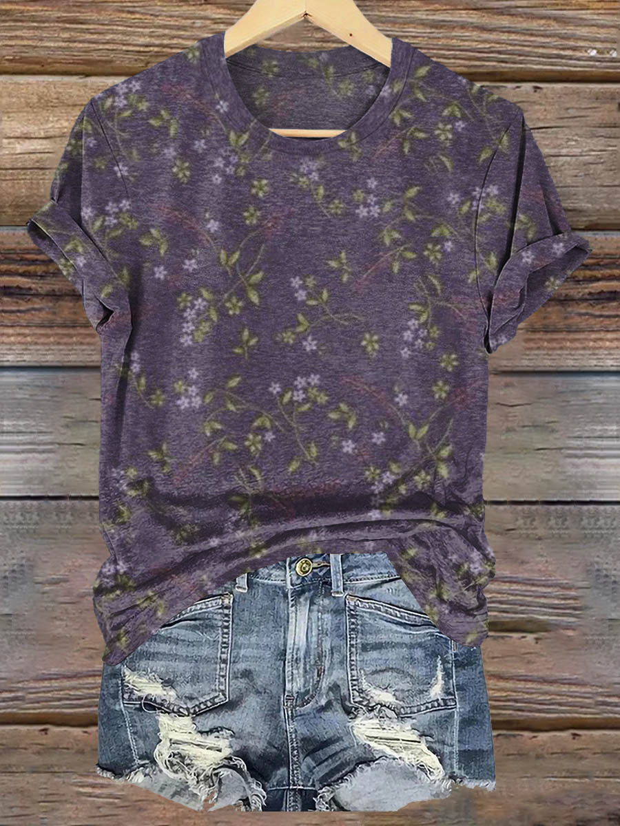 Vintage Floral Art Print Casaul Short Sleeve T-shirt