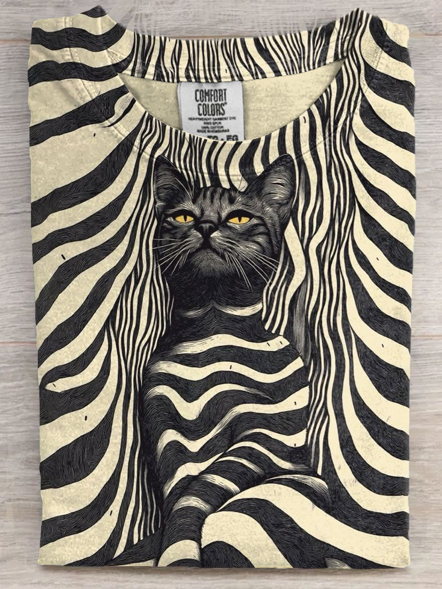 Abstrct Cat Art Print Casual Short Sleeve T-shirt