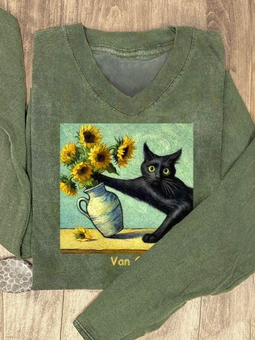 Van Gogn's Cat Art Print Casual Sweatshirt