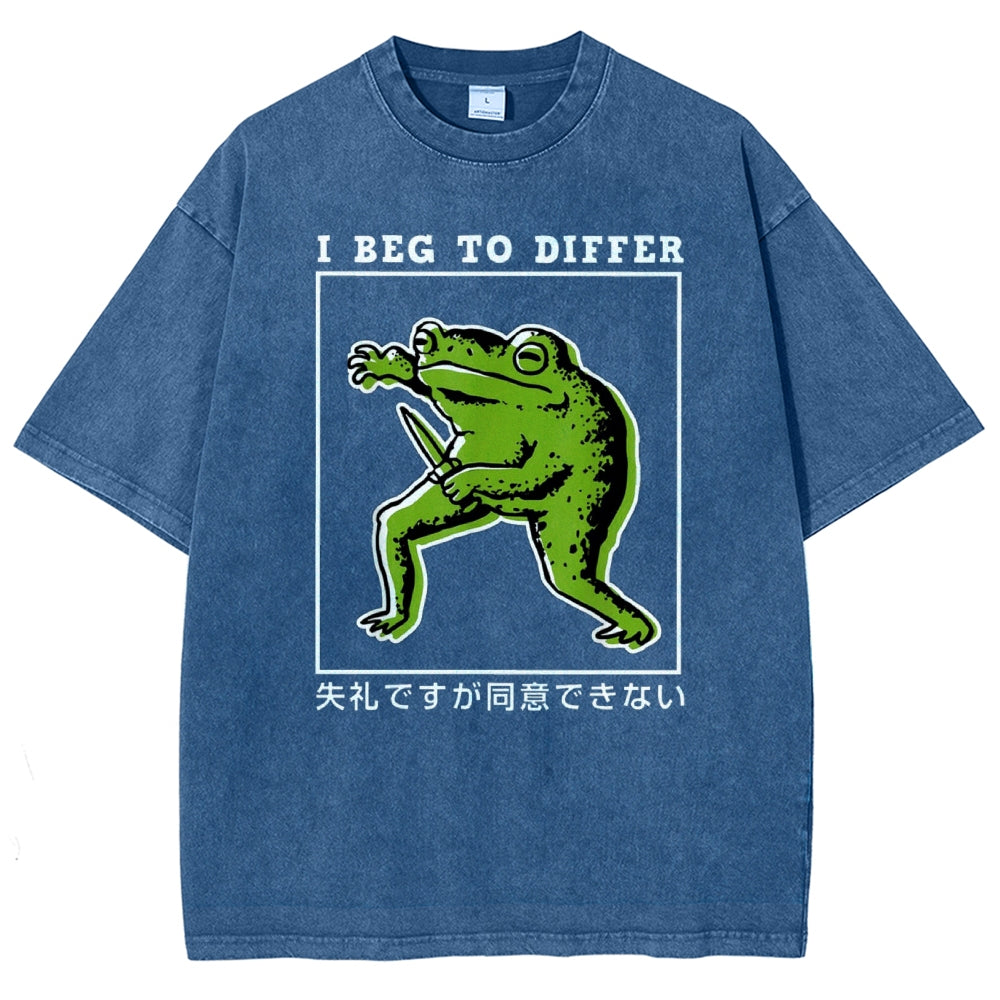 Unisex Japanese Frog Printed Washed Tee