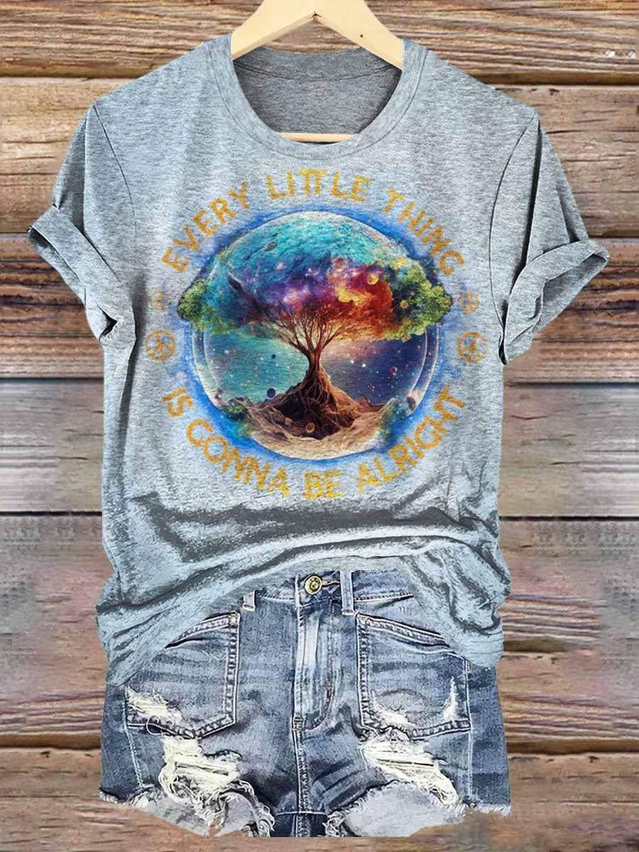 Women's Hippie Tree Every Little Print Casual Crew Neck T-shirt