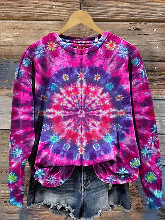 Vintage Floral Tie Dye Print Casual Sweatshirt