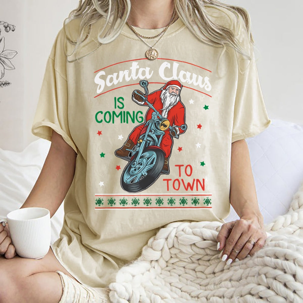 Unisex Santa Claus Printed Washed Tee