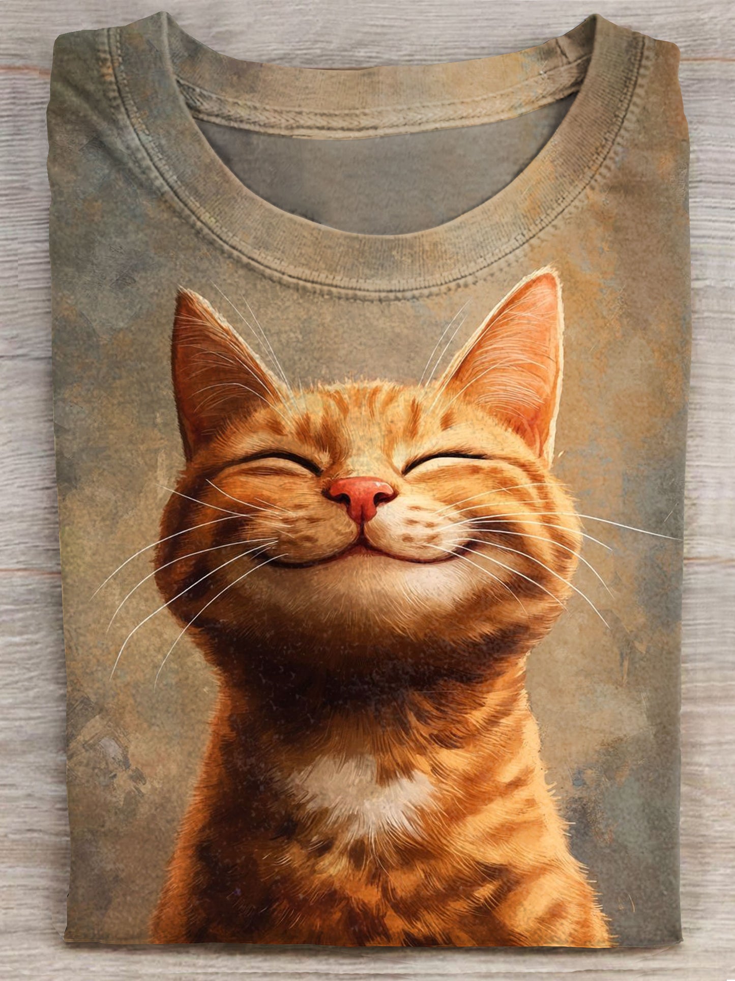 Happyness Cat Art Print Casaul T-shirt