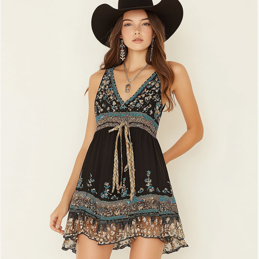 Retro Western Cowboy Style Casual Dress