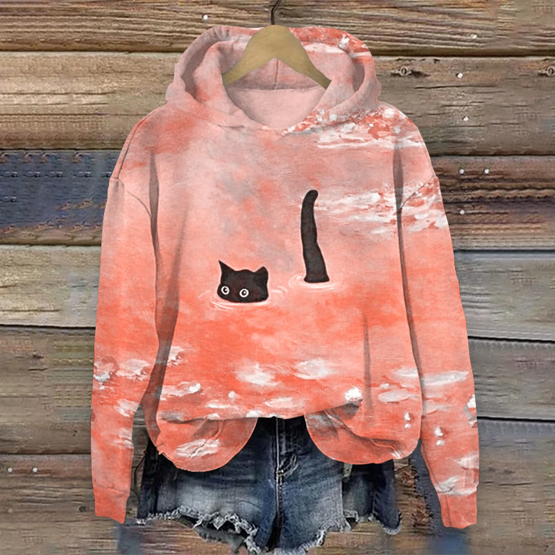 Dashingsoul Women's Oil Painting Cat Print Hoodie