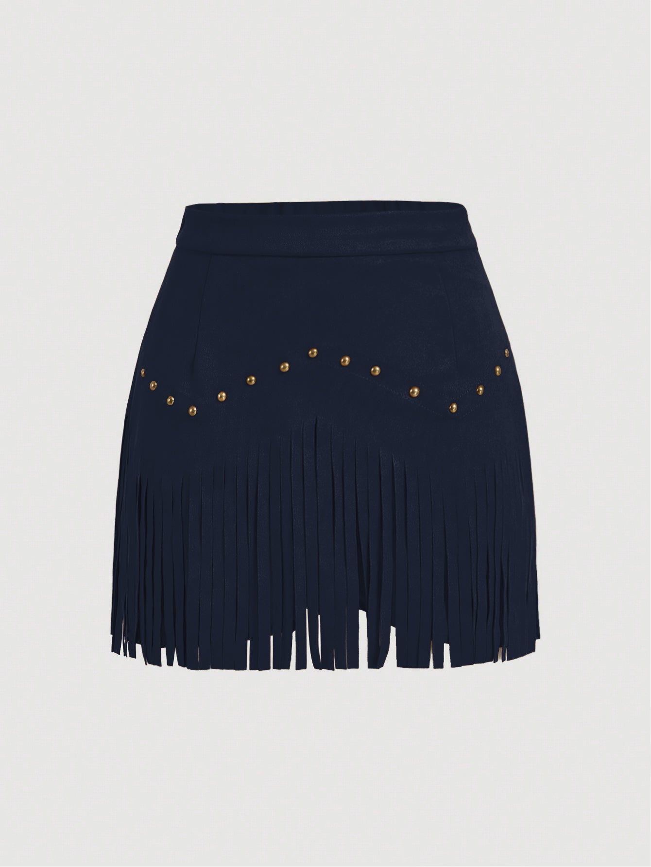 Women's Vintage Hippie Rivet Fringe Brown Suede A-Line Skirt