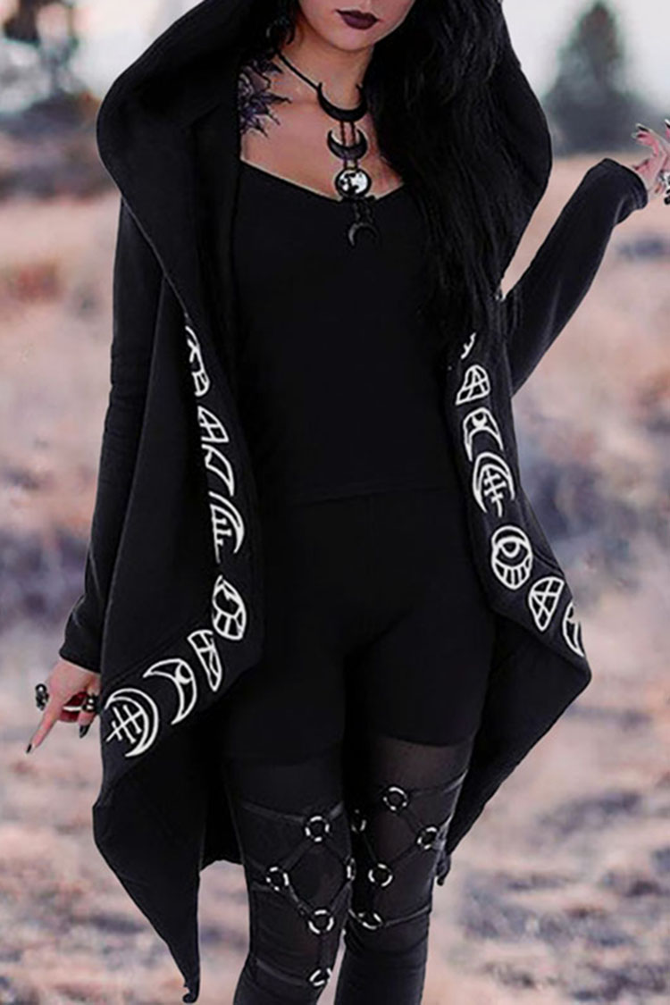 Moon Print Long Sleeve Cardigan Hoodie