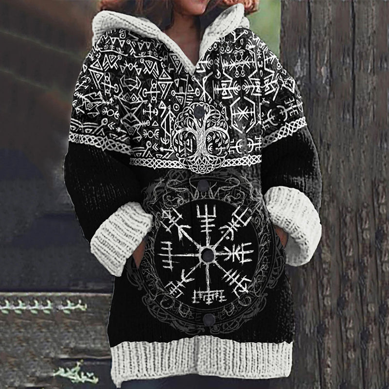 Vintage Viking Text Tree Of Life Compass Sweater Cardigan