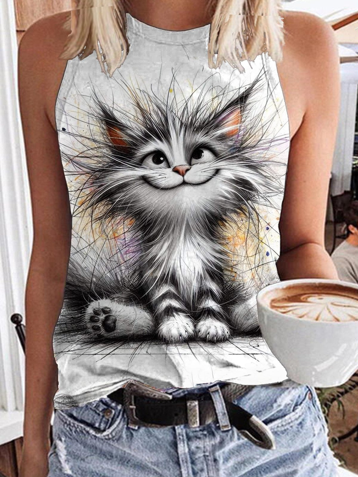 Cat Art Print Casual Short Sleeve T-shirt