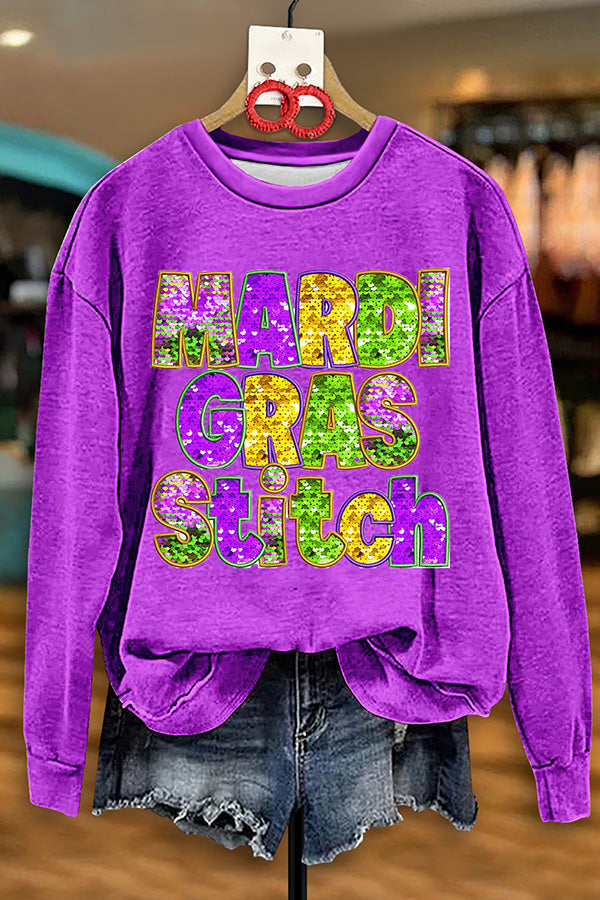 Sparkling Mardi Gras Sequin Print Sweatshirt