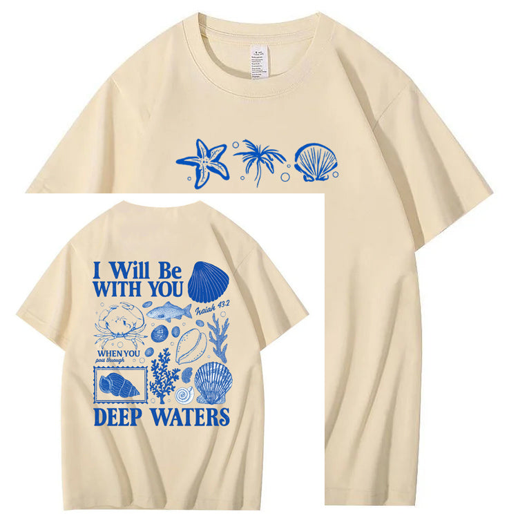 I Will Be With You Deep Waters Pattern 100%Cotton Print T-Shirt