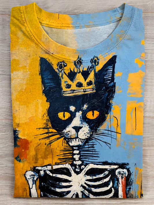 Cats Skeleton Art Print Casaul T-shirt