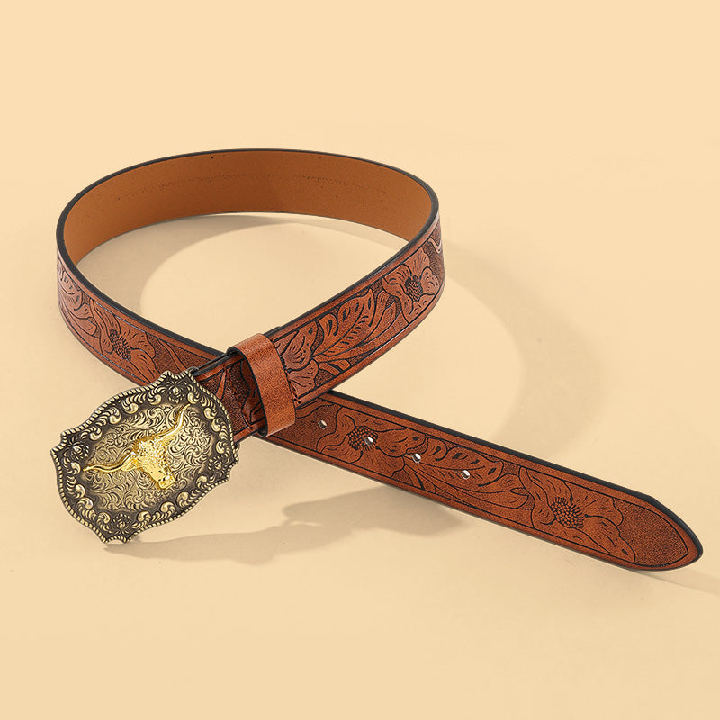 Western Bull Head Print Belt