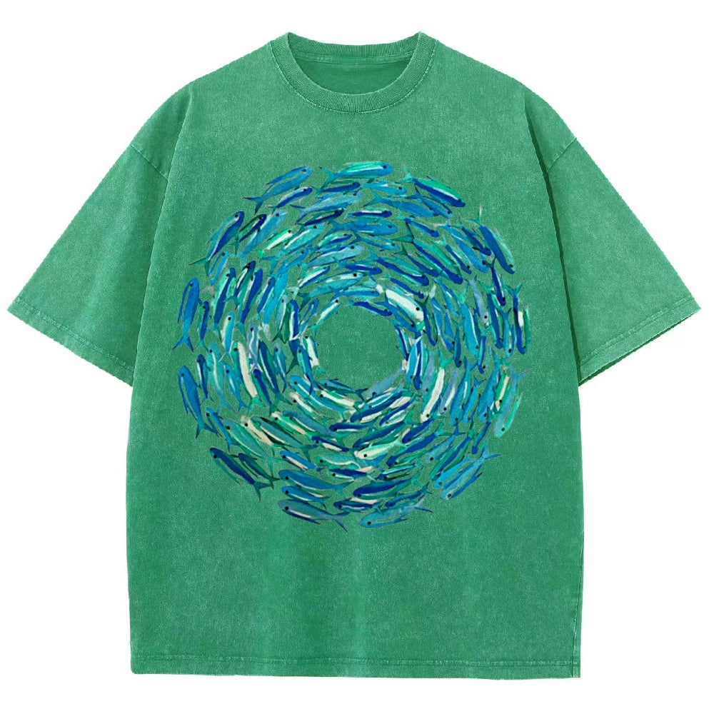 Circle Fishes Unisex Vintage Washed Tee