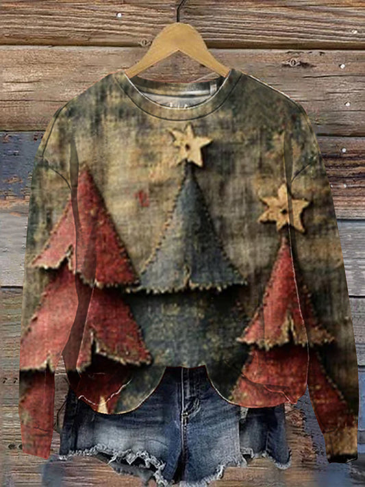 Vintage Christmas Tree Art Print Casual  Sweatshirt