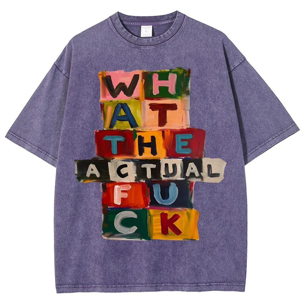 Unisex Colored Letters Printed Washed Tee