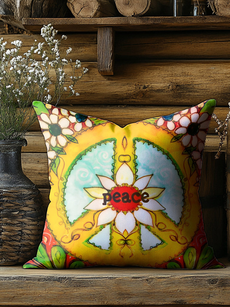 Colorful Peace Sign Print Casual Pillow