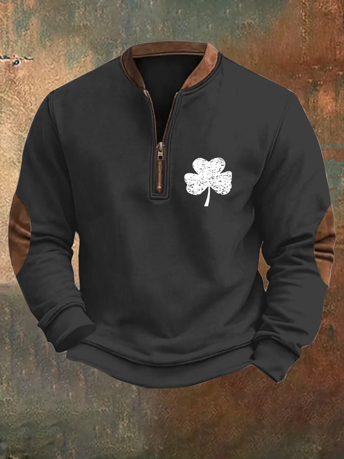 Men's St. Patrick's Day Print Zipper Collar Sweatshirt