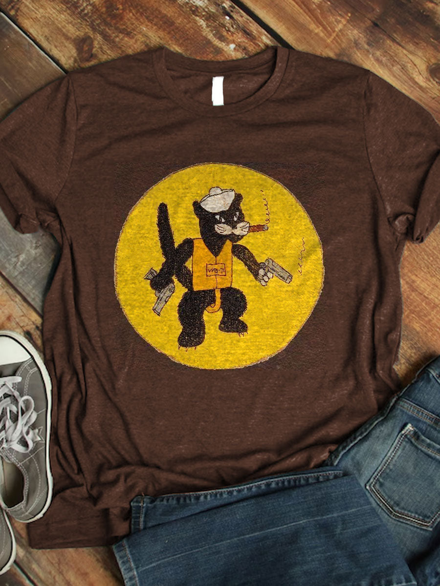 Vintage Funny Cop Cat Art Print Casaul Short Sleeve T-shirt