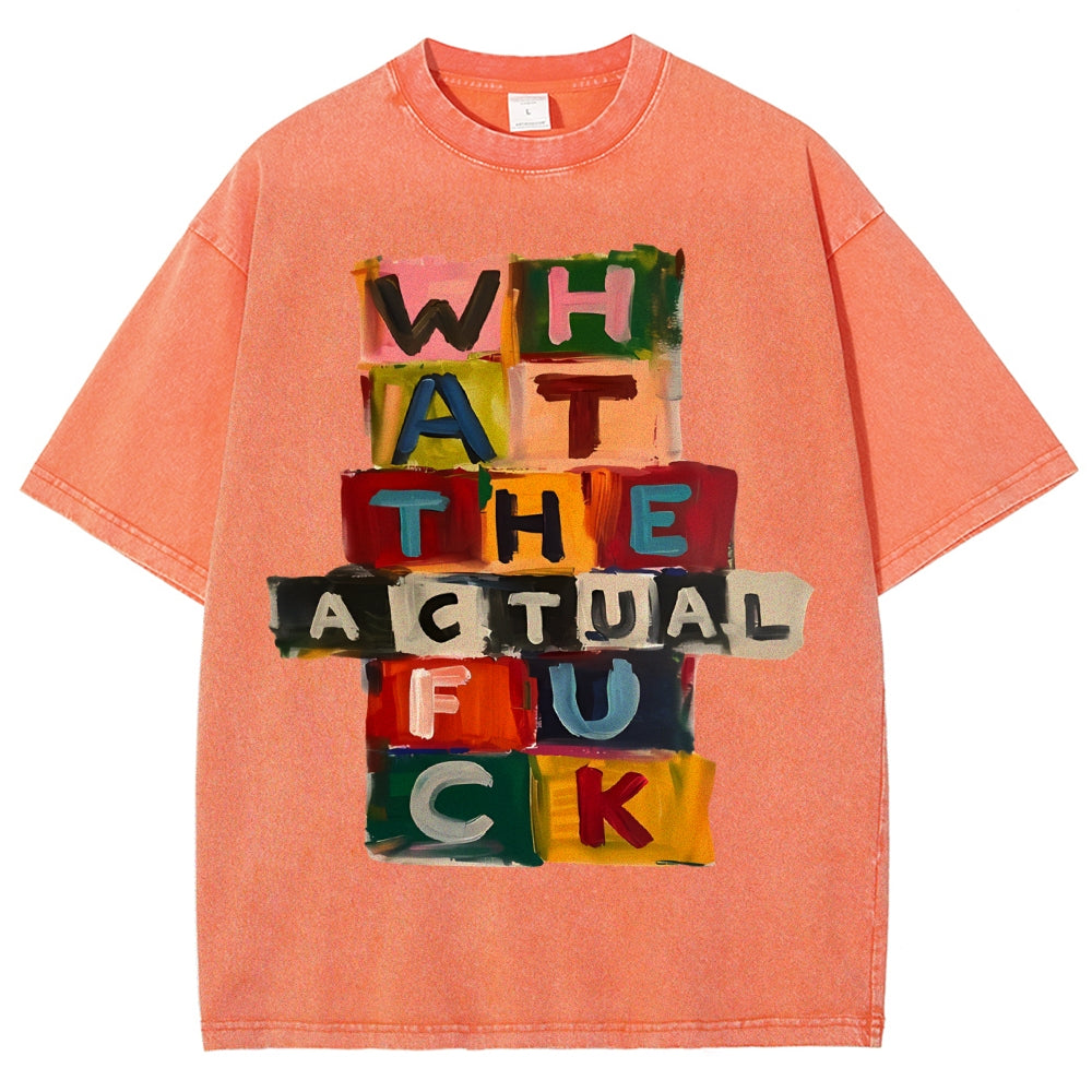 Unisex Colored Letters Printed Washed Tee
