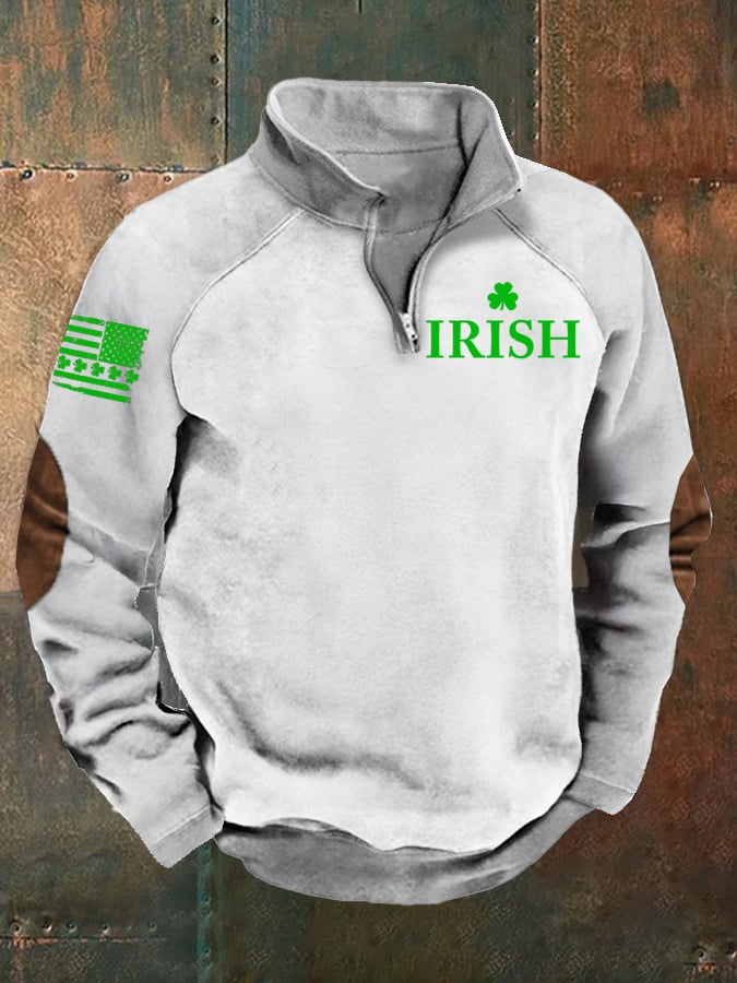 Men's Flag St. Patrick's Shamrock Raglan Zip-Up Sweatshirt