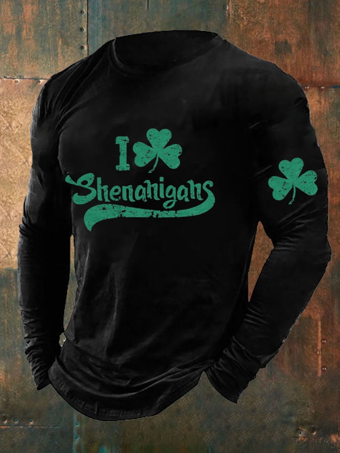 Men's I Clover Shenanigans  Irish Clover St. Patrick 'S Day Print Long Sleeve Top