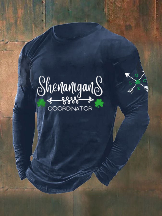 Men's St. Patrick's Day Shenanigans Shamrock Casual Long Sleeve T-Shirt