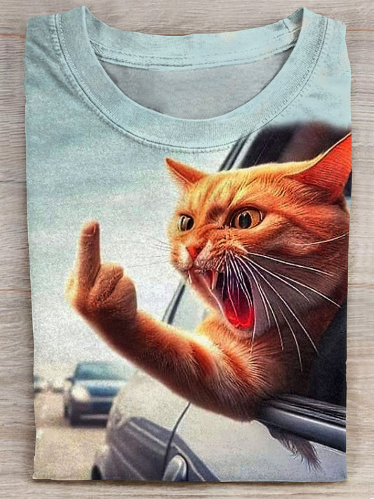 Funny Angry Cat Art Print Casaul T-shirt