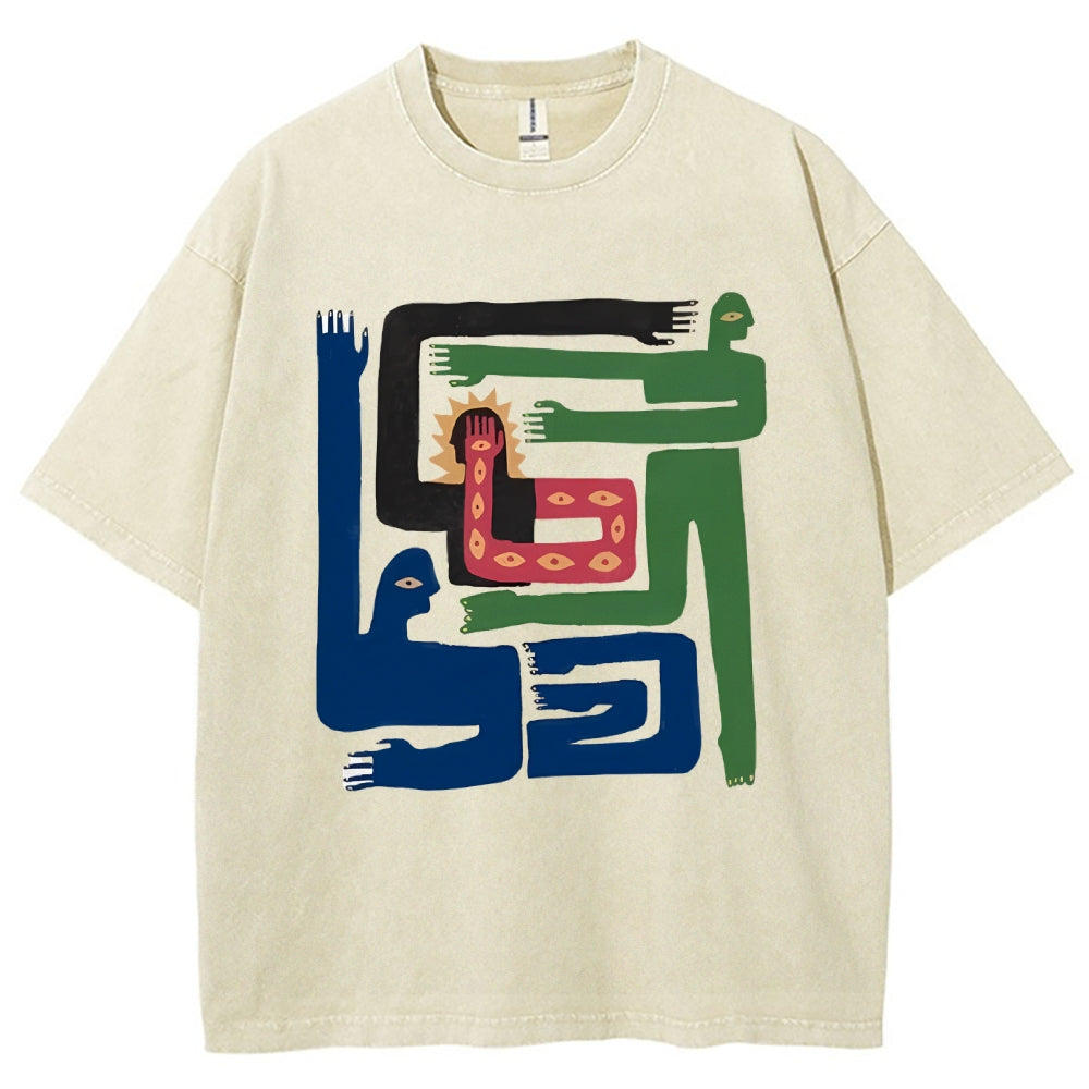 Unisex Abstract Body Art Printed Washed Tee