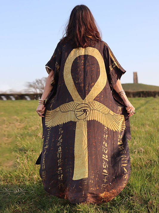 Retro Egyptian Graphic Eye Of Horus Kimono Robe