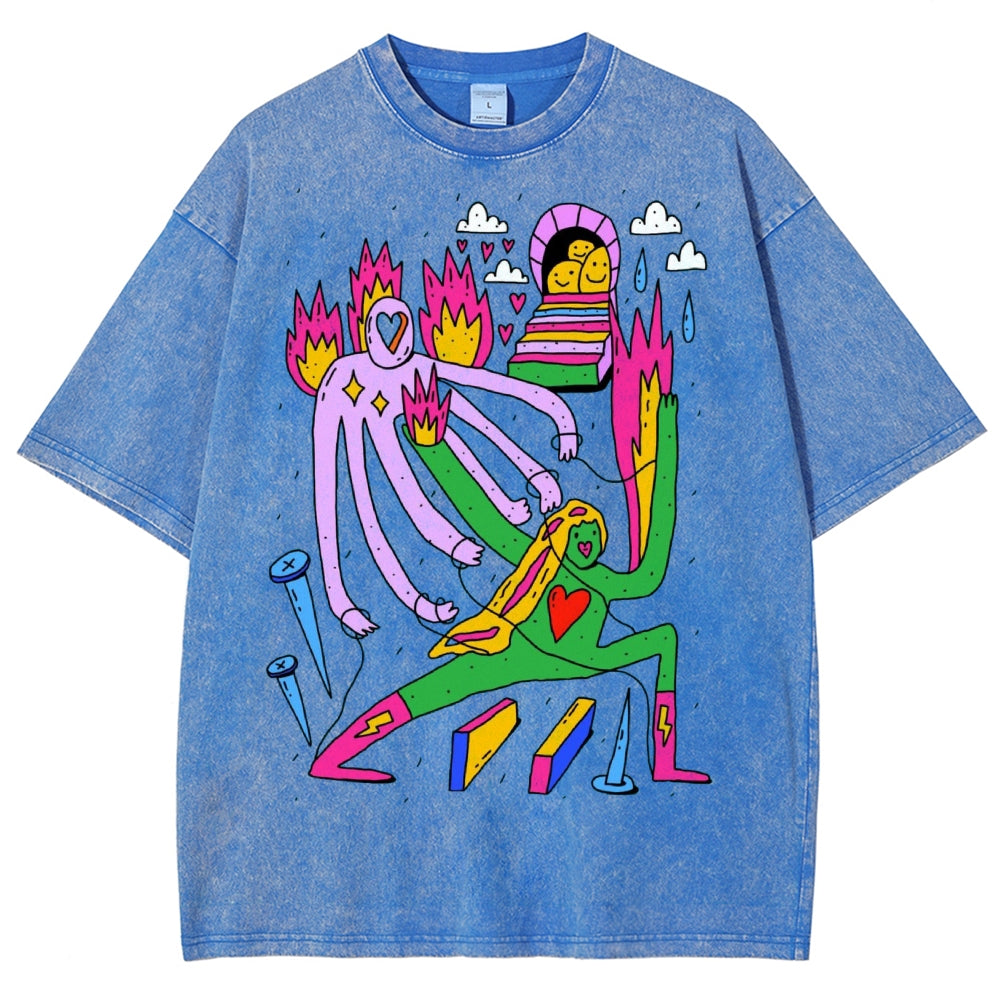 Unisex Art Abstract People Printed Washed Tee