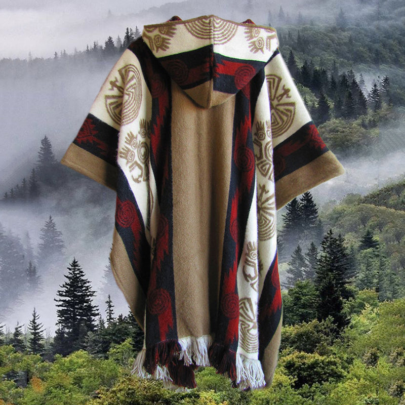 Ethnic Tribal Totem White Khaki Knitted Cape