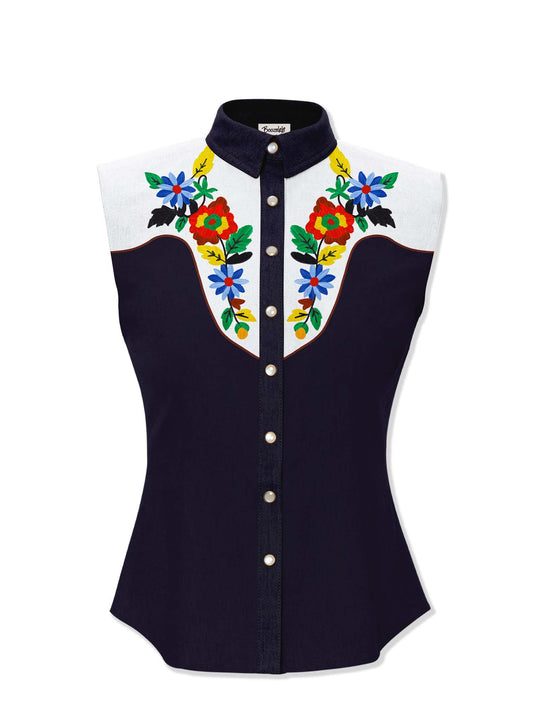 Vintage Flower - 100% Cotton Sleeveless Shirt