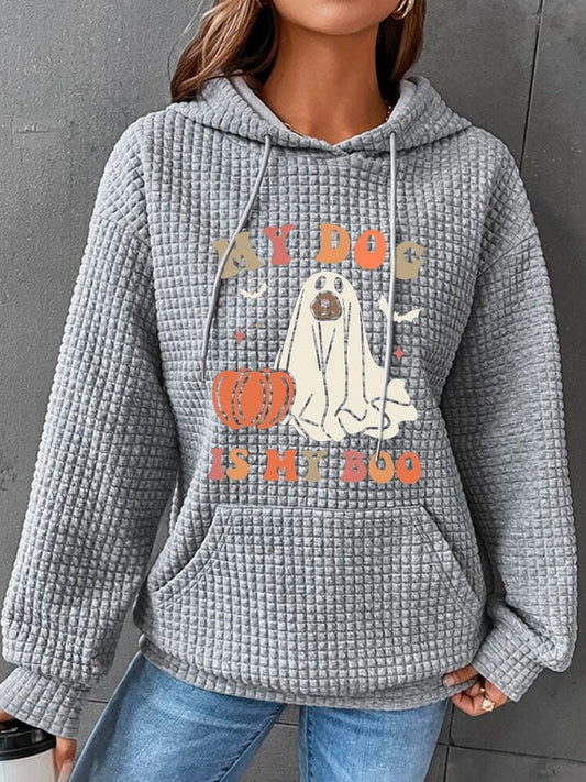 Women's My Dog Is My Boo Halloween Dog Waffle Hooded Sweatshirt