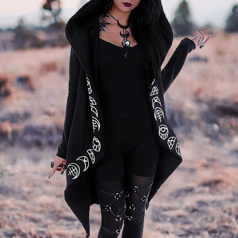 Moon Print Long Sleeve Cardigan Hoodie