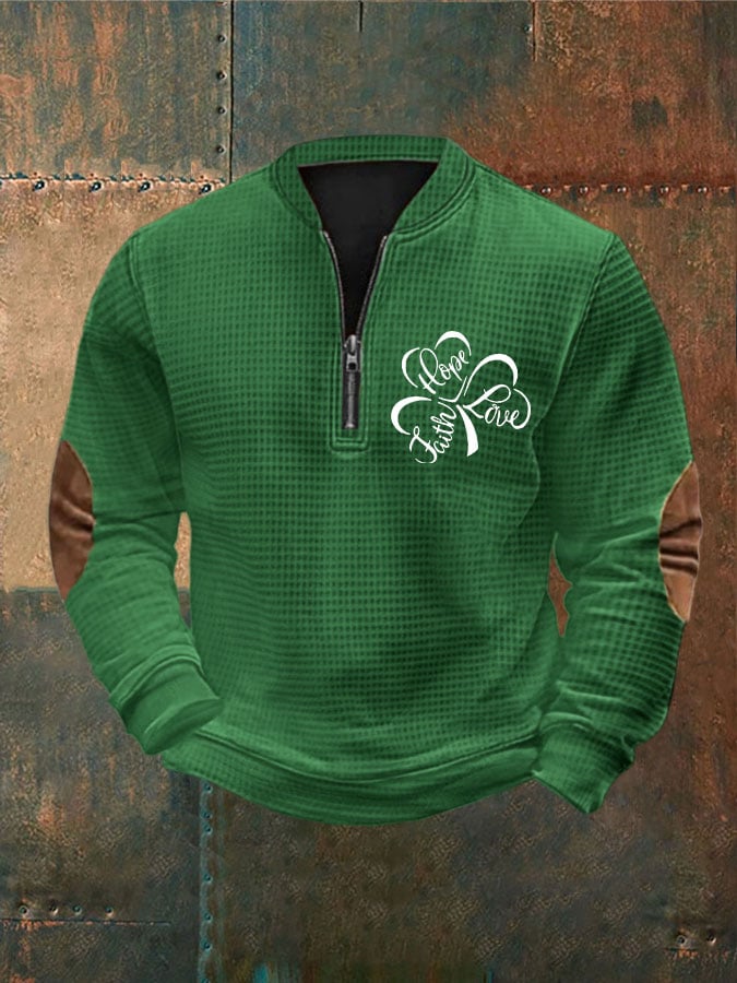 Men's St. Patrick's Day Faith Hope Love Lucky Shamrock Zip-Up Sweatshirt