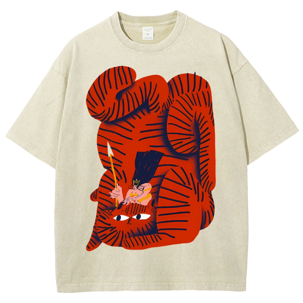 Unisex Vintage Cat Printed Washed Tee