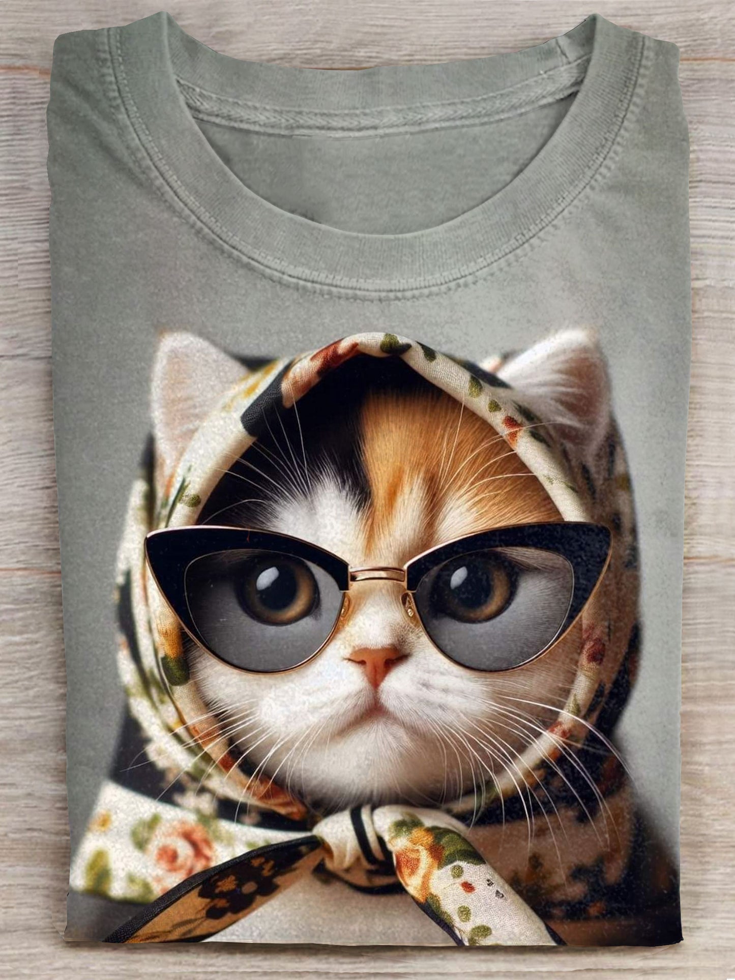 Cute Cat Lady Art Print Casaul Short Sleeve T-shirt